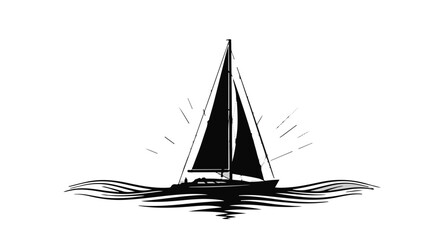 Sleek sailboat glides across rippling water under a radiant sun.