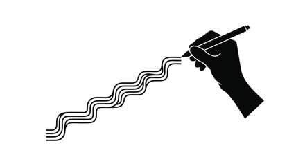 Hand drawing a wavy line with a pen, representing creativity and progress