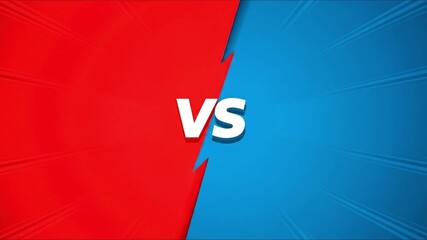 A vibrant red and blue background is divided by a jagged white line featuring bold white VS letters in the center with a subtle shadow effect