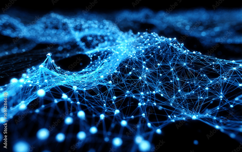 Aufkleber abstract digital network structure with connected nodes and lines