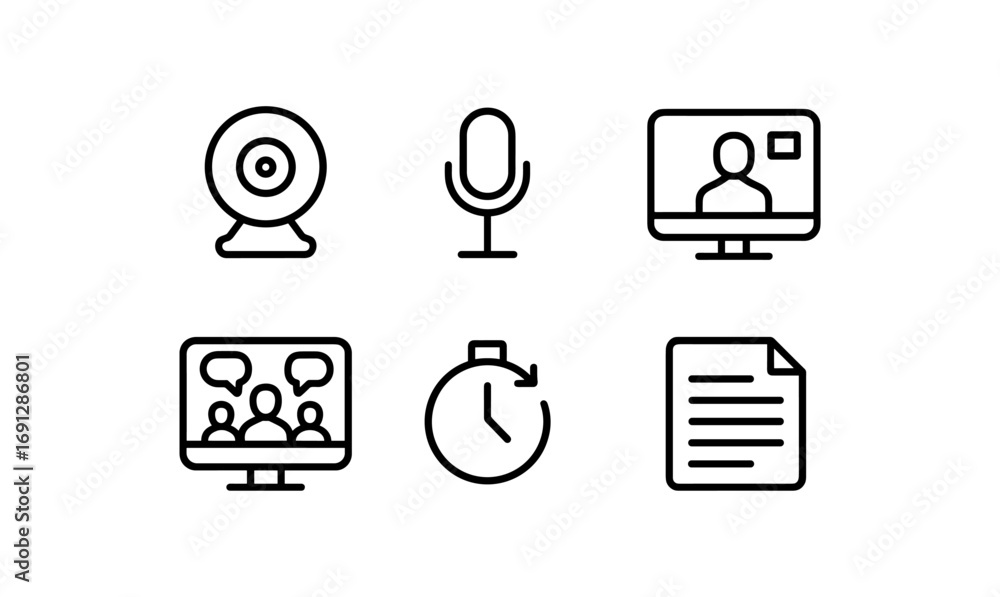 Poster minimal line art icons for video calls and digital communication tools
