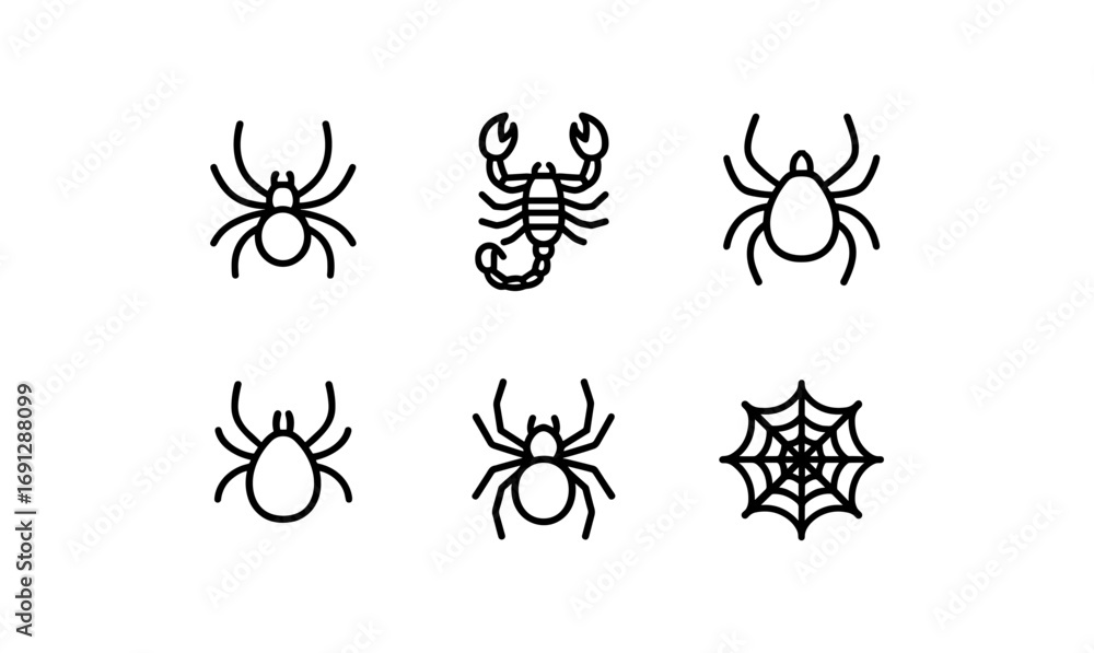 Poster minimalist spider and scorpion icons with web design
