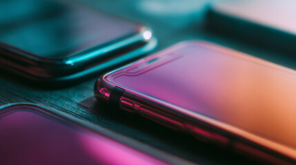 Modern communication devices abstract concept with sleek metallic surfaces and gradient lighting.
