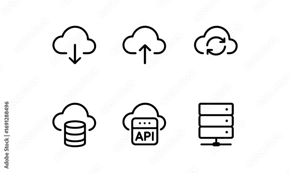 Aufkleber cloud computing icons set for data transfer and storage solutions