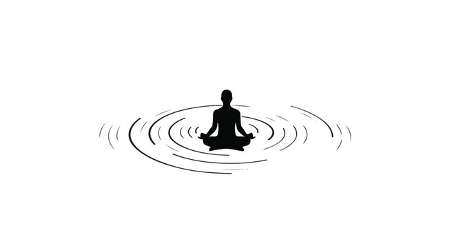 Silhouette of a person meditating peacefully on rippling water, symbolizing tranquility and inner peace.
