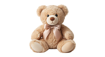 Obraz premium Adorable tan teddy bear with pink bow a perfect gift for children and loved ones transparent background
