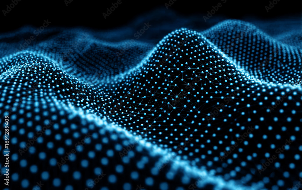 Poster abstract digital waves with interconnected dots representing technology