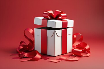 Open Gift Box with Red Ribbon - Holiday Celebration