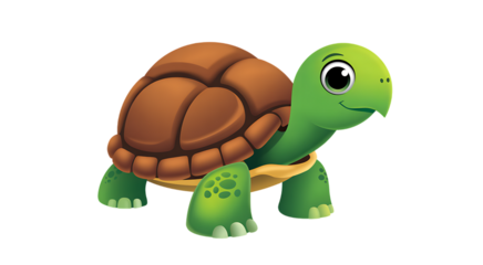Adorable cartoon turtle with a friendly smile and brown shell makes for a delightful character. transparent background