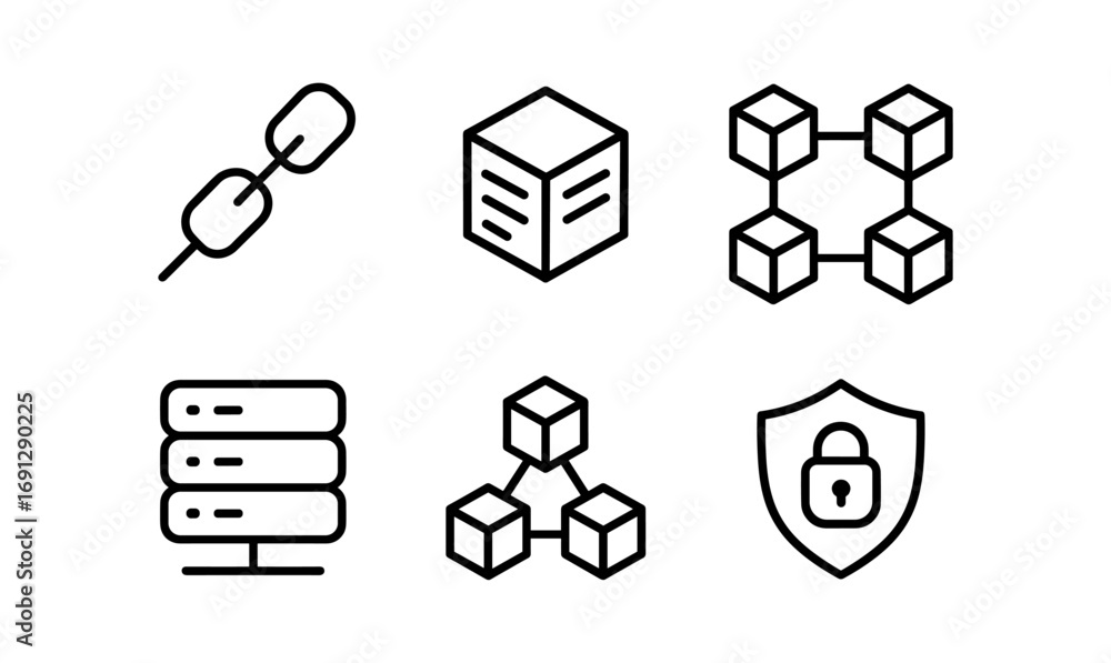 Aufkleber minimalist blockchain and network icons for technology and security concepts