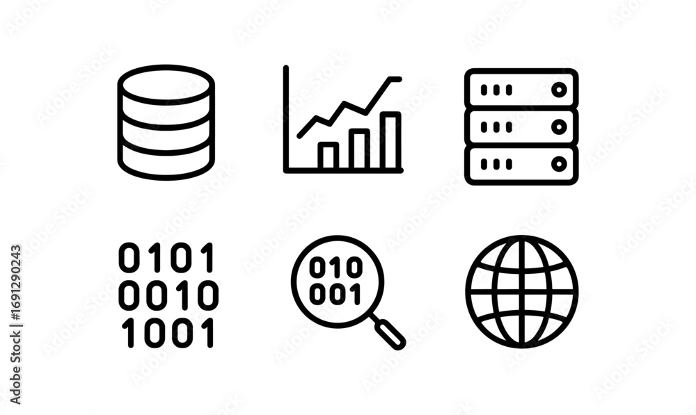 Aufkleber simple line icons of data storage, analytics, binary code, and networking