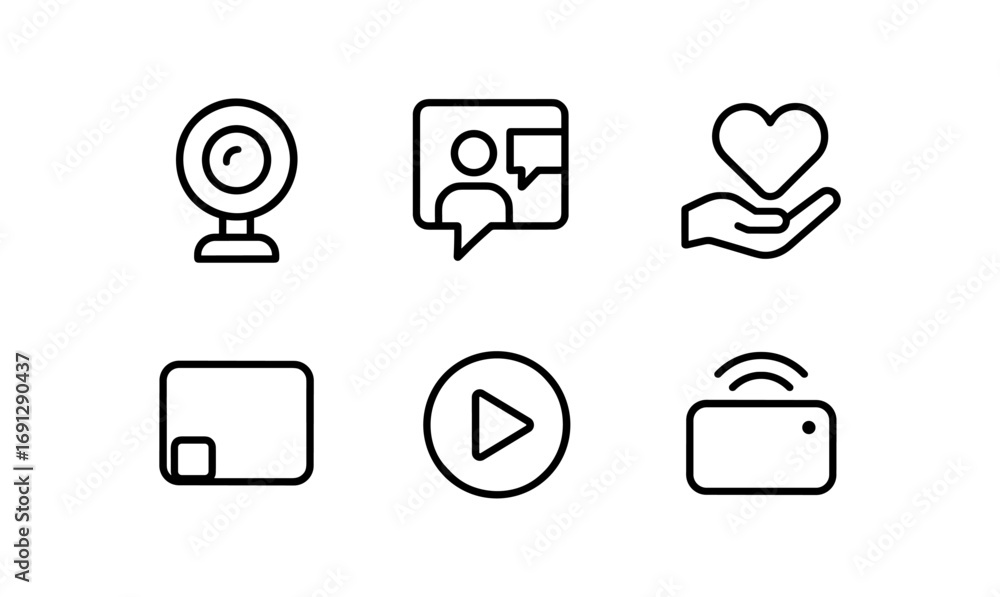 Poster minimalist communication and multimedia icons set in linear style