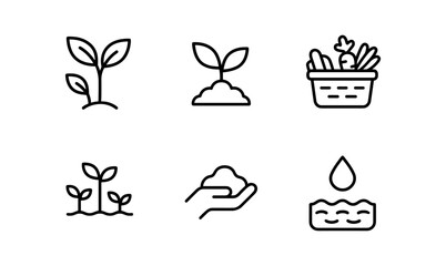 Eco-friendly line icons: agriculture, farming, and sustainability concepts