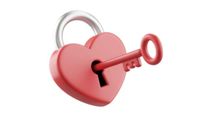 Charming heart lock and key symbolizing love security and commitment on a transparent background