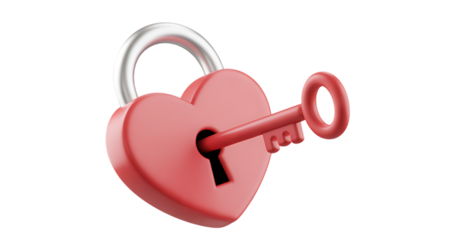 Charming heart lock and key symbolizing love security and commitment on a transparent background