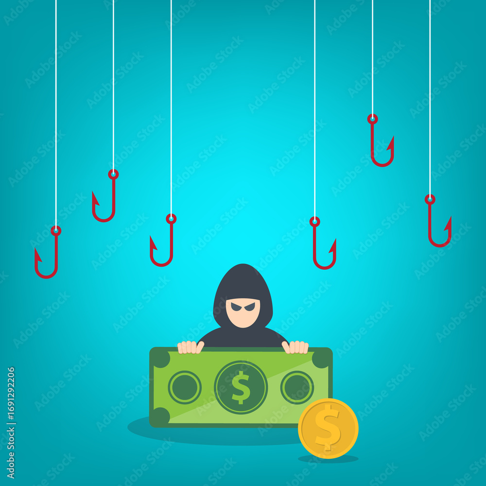 Poster hacker stealing money. hacking concept.