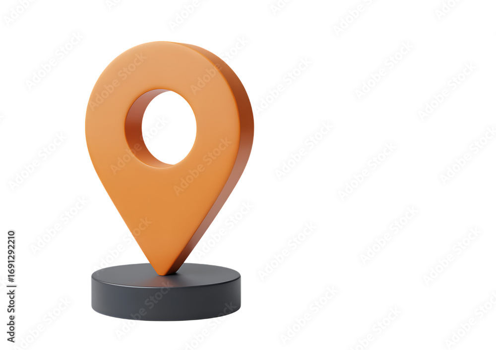 Poster minimalist orange map pointer on black pedestal represents precise navigation and location finding t