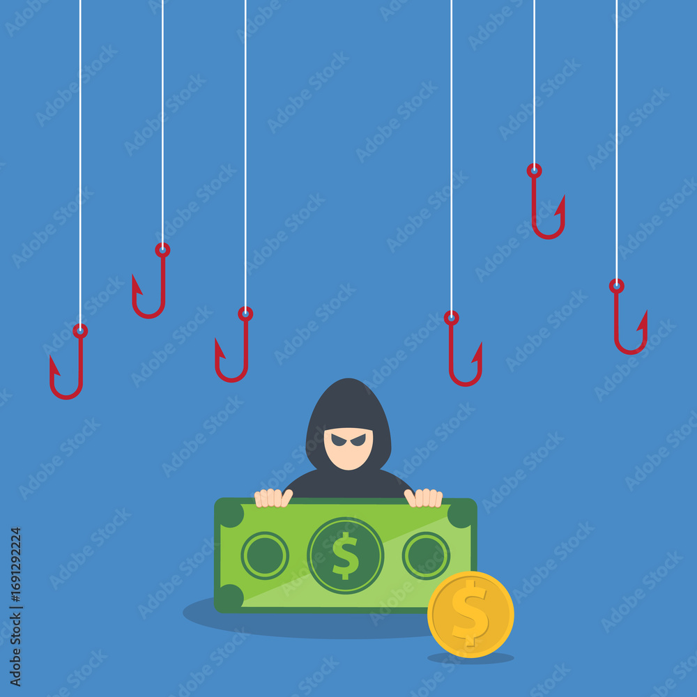 Poster hacker stealing money. hacking concept.