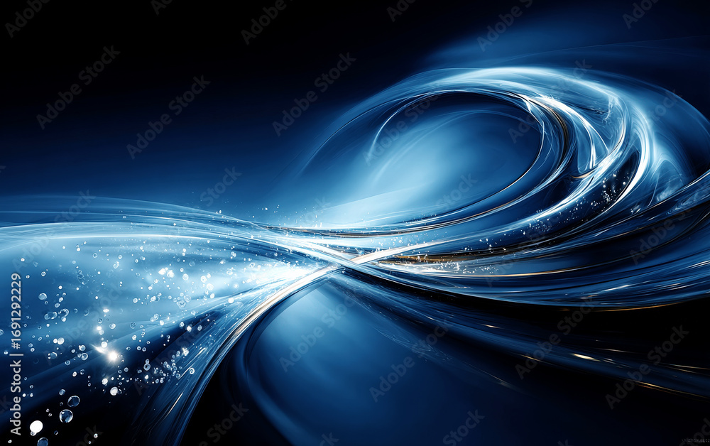 Poster abstract blue wave pattern with sparkling effects and dynamic curves