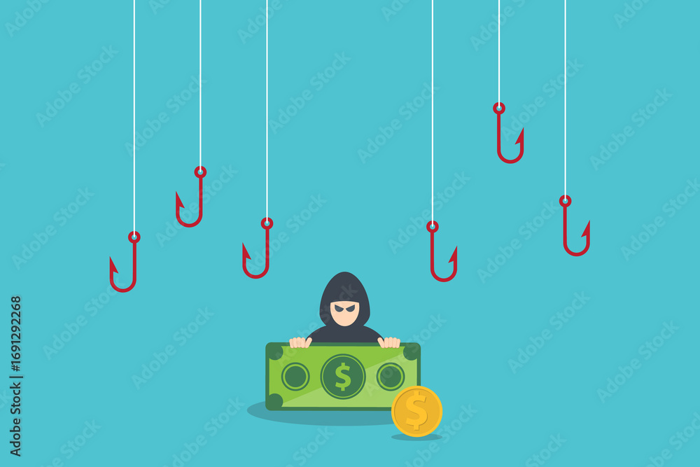 Poster hacker stealing money. hacking concept.