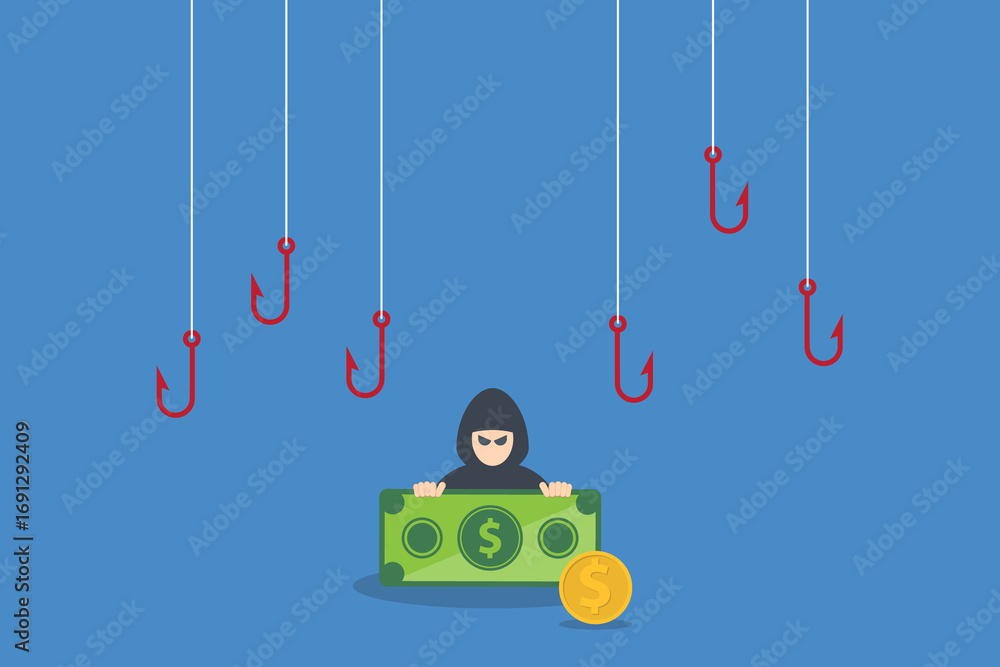 Poster hacker stealing money. hacking concept.