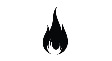 Simple black silhouette of a single flame against a white background, representing fire and heat.