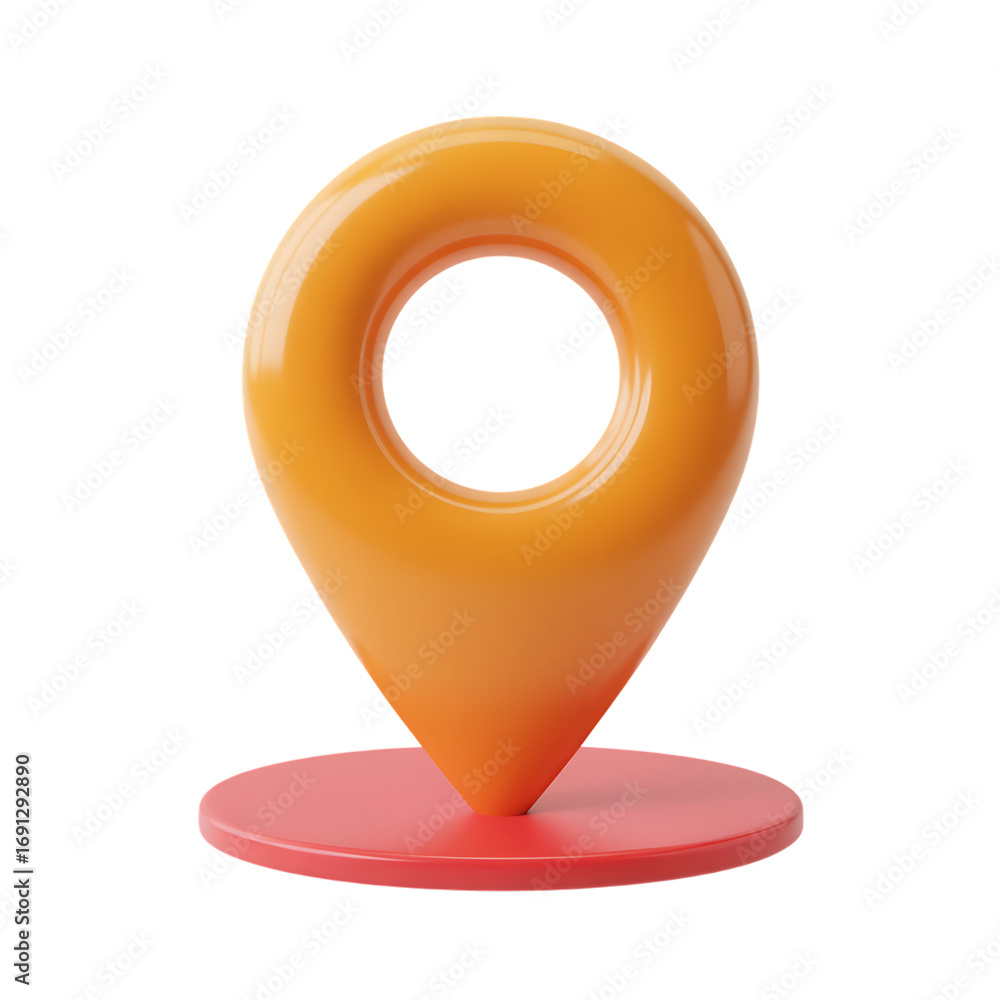 Fototapete bright orange map pointer on red base 3d rendering for location and navigation concepts transparent 