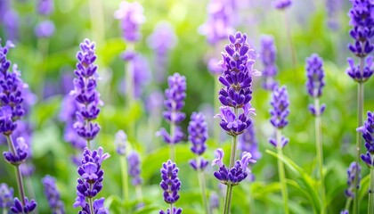 Fototapeta premium Vibrant lavender field bathed in sunlight