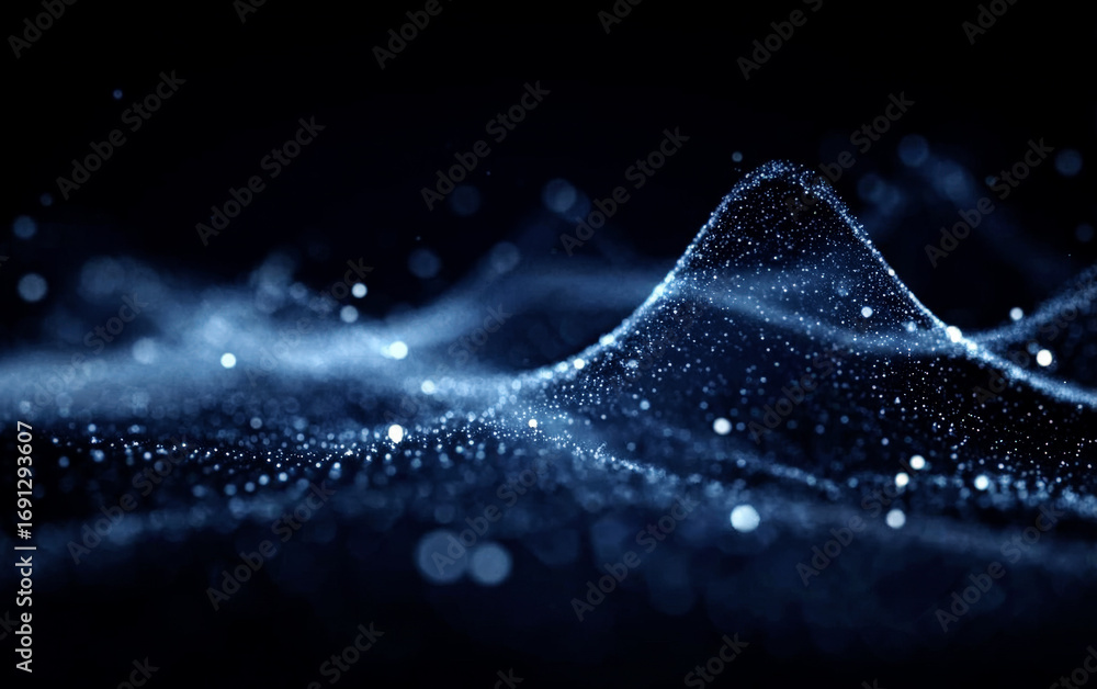 Poster abstract digital wave pattern with glowing particles