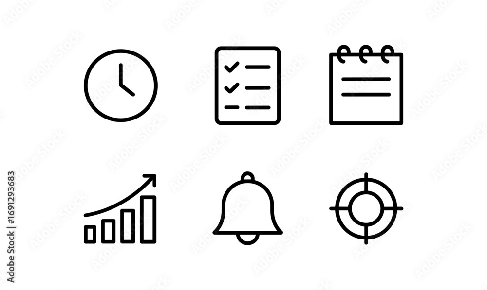 Poster minimalist icon set for productivity and task management