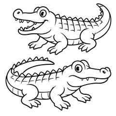 Fototapeta premium Two Adorable Cartoon Alligators & Crocodiles Line Art Coloring Page for Kids: Fun Printable Reptile Drawing Activity Sheet, Happy Swamp Creatures for Creative Learning & Easy Downloadable Black and Wh