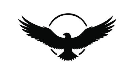 Majestic eagle silhouette with wings spread wide within a circular frame, symbolizing freedom and power.