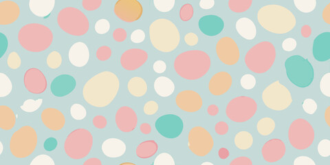 Pastel colored polka dot pattern with pink yellow and teal circles on a light blue background design style