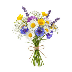 Fototapeta premium A colorful bouquet of wildflowers tied with twine.