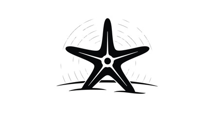 Stylized black starfish stands tall on a sandy shore with radiating lines