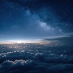 Night sky over clouds aerial view