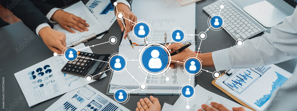 Aufkleber a dynamic office scene showcases a team engaged in networking and collaboration, discussing strategi