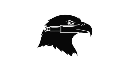 Sharp eagle head silhouette with telescope for keen vision and observation