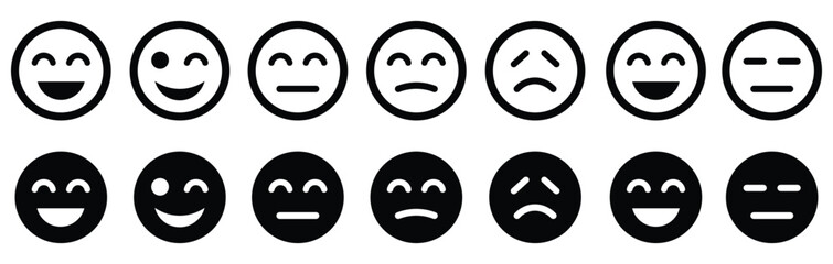 Feedback Emoticons face icon set. Feedback rating emoji. Bad and Good Review. Happy and Sad reaction. Mood faces for survey, rating icons. Vector illustration