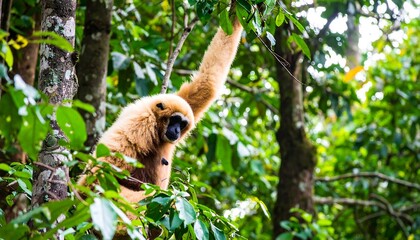 Obraz premium Gibbon in a lush jungle canopy