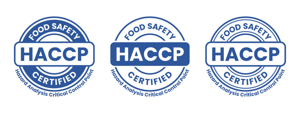 HACCP Hazard Analysis Critical Control Points, Food Safety system, logo, badge, icon, sticker, label, emblem, stamp, symbol, green, golden, flat vector, isolated illustration. HACCP Certified