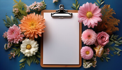 Mockup For Design Featuring A Floral Arrangement And A Blank Clipboard For Notetaking Knowledge Day September 1St