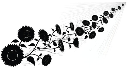 Growing sunflowers in a cheerful, abstract pattern, radiating light and energy.