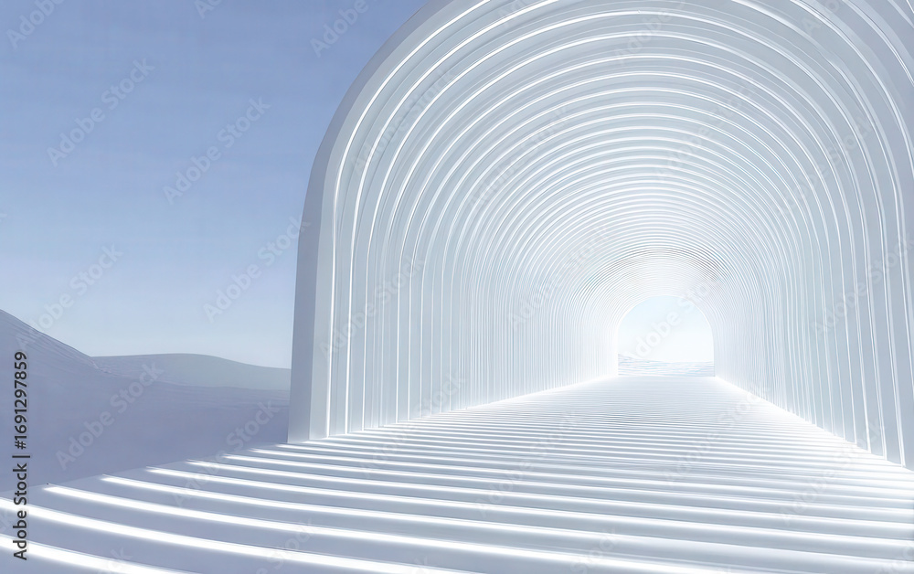 Poster modern abstract arched structure with bright light at the end