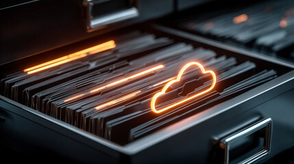 A computer hard drive with a glowing cloud on it