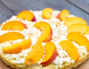 Peach topping on a round cake