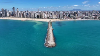 Selbstklebende Fototapeten Grün Blau Fortaleza Ceara. Fortaleza Skyline At Fortaleza In Ceara Brazil. Coast City. Downtown Cityscape. Beach Landscape. Fortaleza Skyline At Fortaleza In Ceara Brazil. Beautiful Skyline.  © bydronevideos