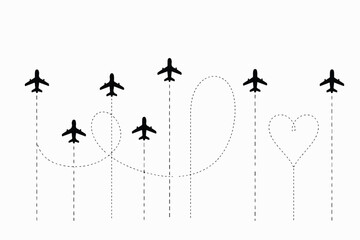 Airplanes Trace Paths Forming Shapes, Including a Heart, Against a White Background