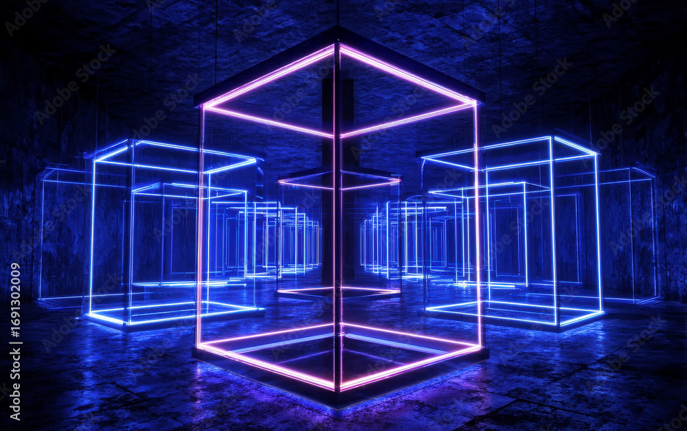 Aufkleber neon-lit geometric cubes creating an abstract and futuristic visual effect