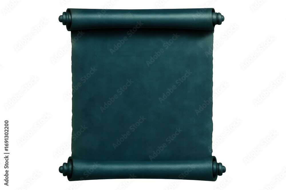 Poster teal textured scroll unrolled on a transparent background, providing ample copy space for text or de
